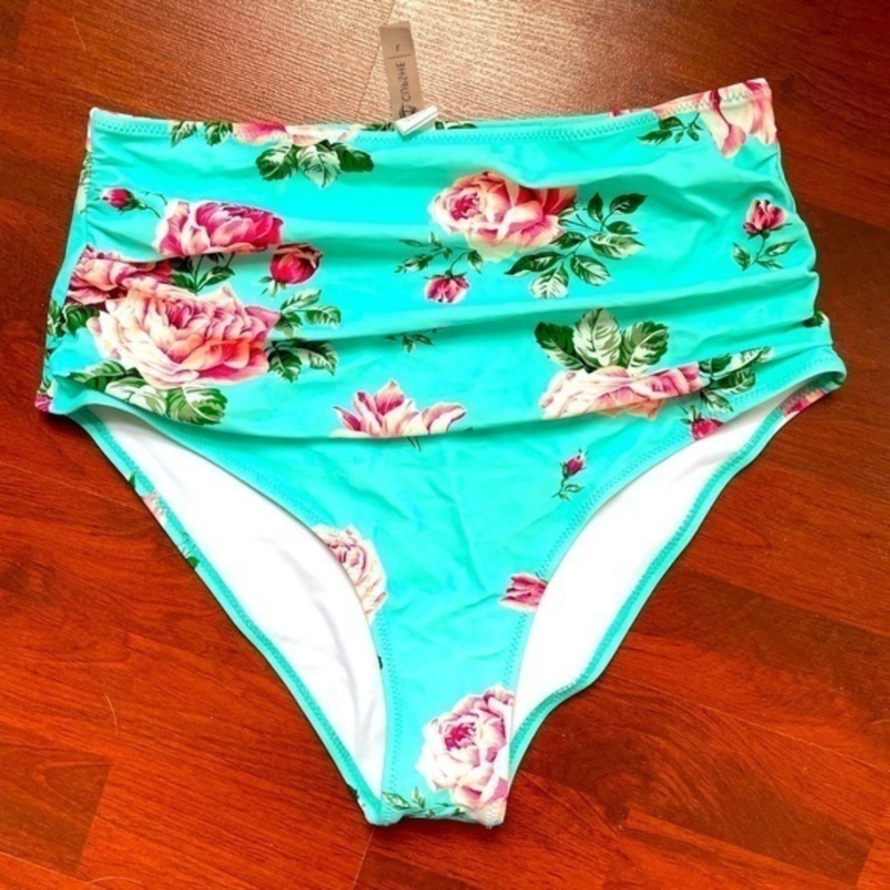Cupshe Large Baby Blue Floral Bathing Suit Bottoms